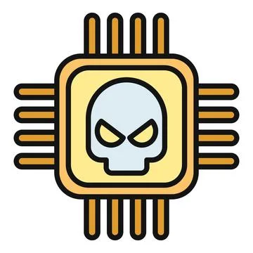 Microchip with skull icon representing cyber attack イラスト素材