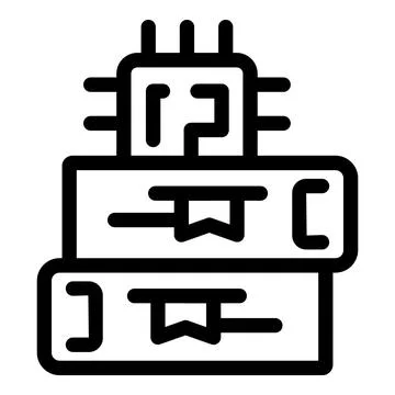 Microchip standing on books symbolizing artificial intelligence learning 스톡 일러스트