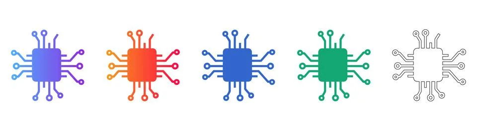Microchip Technology and Electronics Icons Stock Illustration