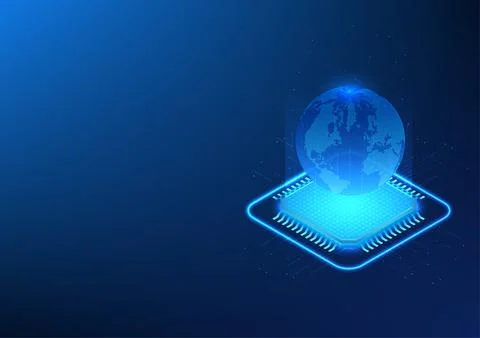 Microchip technology background with data transmission lines Above is the w.. 스톡 일러스트