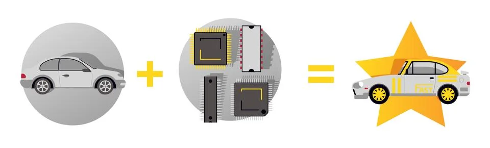 Microchip technology for car upgrade, modern vehicle tuning service, vector Illustrazione stock