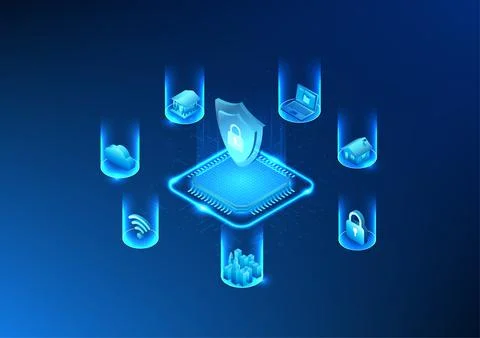 Microchip technology is a digital processing system with cyber security. It.. Stockillustratie