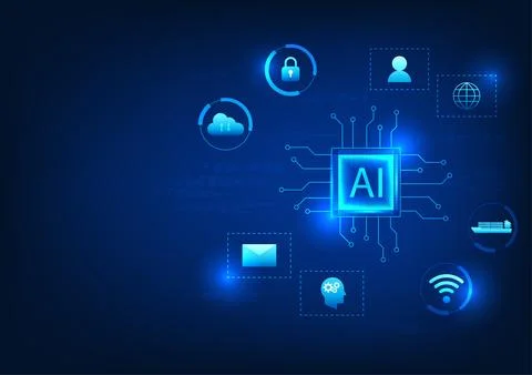 Microchip technology that has an artificial intelligence system to learn an.. 库存插图