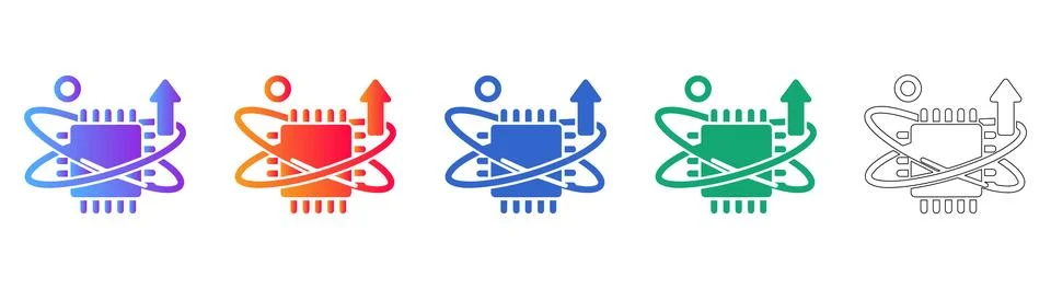 Microchip Technology Processing Icon Set Stock Illustration