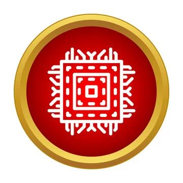 Microchip white icon on a red background Stock Illustration