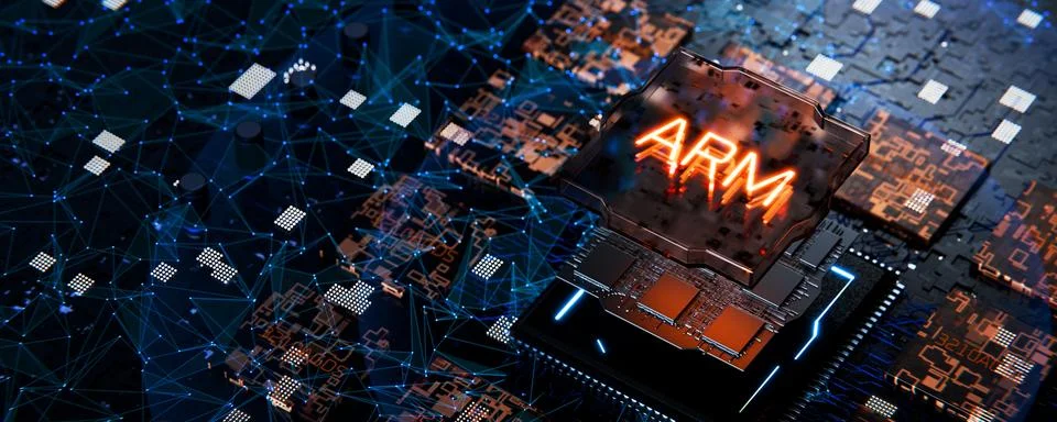 Microchip workstation in the motherboard. Server technology concept. Cloud .. Illustrazione stock