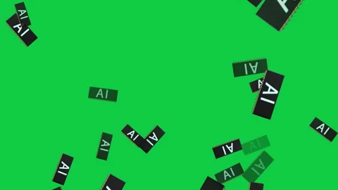 Microchips with AI letters Falling Rain on Green Screen Background. Stock Footage 337439364