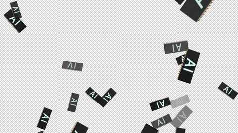 Microchips with AI letters Falling Rain on Transparent Screen Background. Stock Footage 337439441