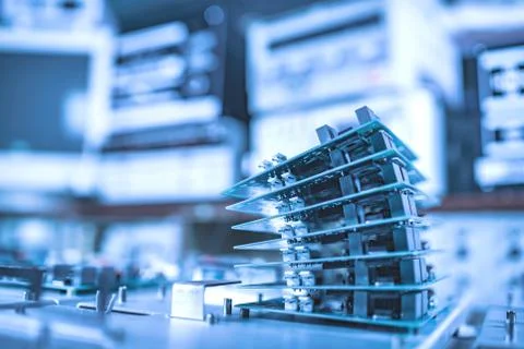 Microchips are stacked on top of each other Stockfoto's