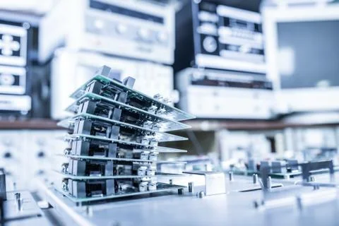 Microchips are stacked on top of each other Stockfoto's