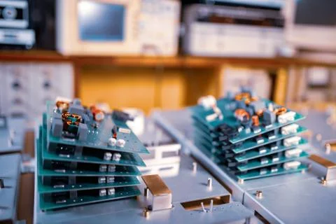 Microchips are stacked on top of each other 库存照片