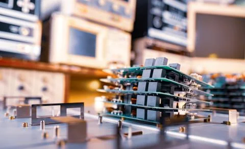 Microchips are stacked on top of each other Stockfoto's