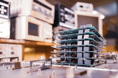 Microchips are stacked on top of each other Stockfoto's