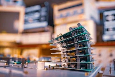 Microchips are stacked on top of each other Stockfoto's