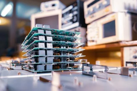 Microchips are stacked on top of each other Stockfoto's