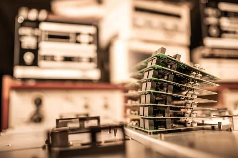 Microchips are stacked on top of each other Stockfoto's