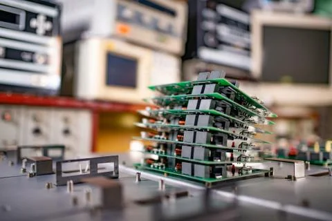 Microchips are stacked on top of each other Stockfoto's