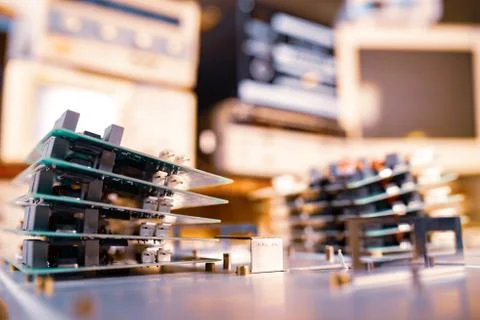 Microchips are stacked on top of each other Stockfoto's