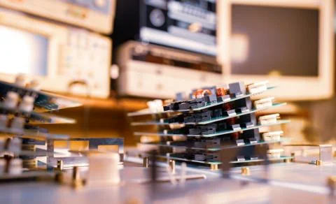 Microchips are stacked on top of each other Stockfoto's