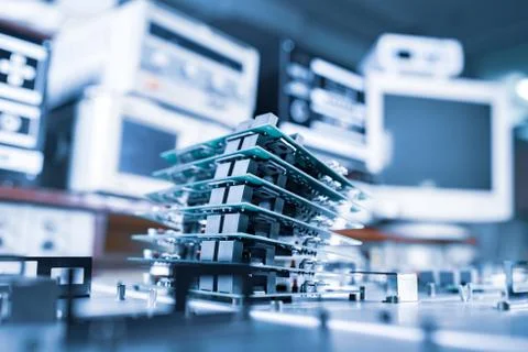 Microchips are stacked on top of each other Stockfoto's