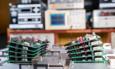 Microchips are stacked on top of each other Stockfoto's