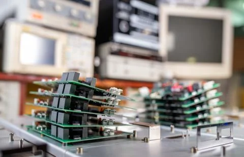 Microchips are stacked on top of each other Stockfoto's