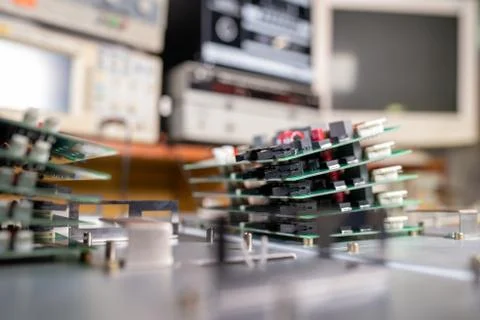 Microchips are stacked on top of each other Stockfoto's
