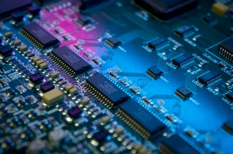 Microchips on a circuit board. Stock Photos