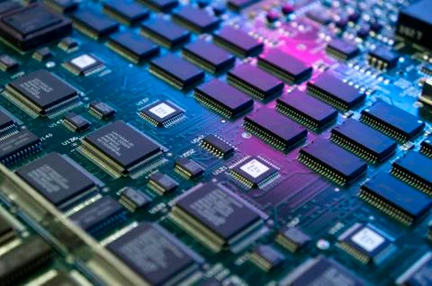 Microchips on a circuit board. 写真素材