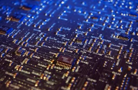 Microchips on a circuit board. Stock Photos