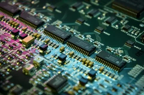 Microchips on a circuit board Stock Photos