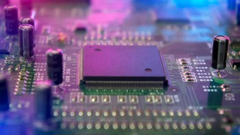 Microchips on a circuit board. Stock-Fotos