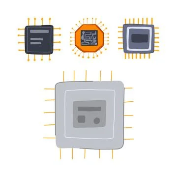Microchips elements representing electronics and digital technology 库存插图