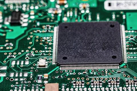 Microchips integrated on the board. Stock Photos