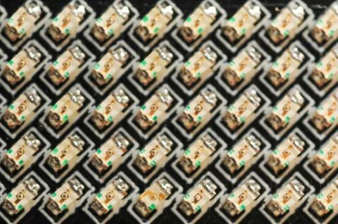 Microchips with light diodes in macro shot Stock Photos