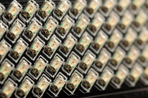 Microchips with light diodes in macro shot Stock Photos