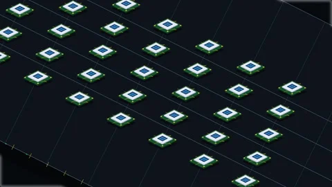 Microchips moving on a dark circuit grid in an abstract seamless loop Stock Footage 347244887