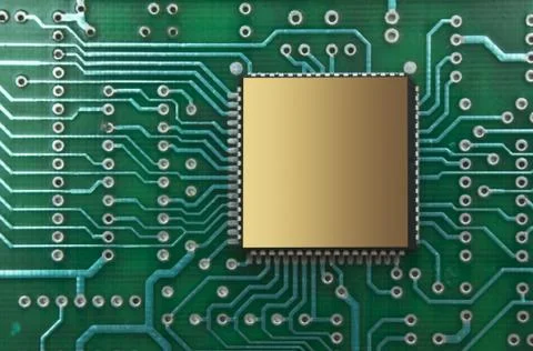 Microchips on a printed circuit board Foto stock