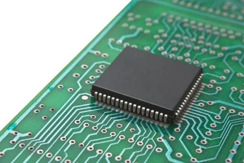 Microchips on  printed circuit board Stock Photos