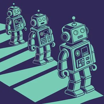 Microchips Shaped Like Robot Heads ,Futuristic Vector Design for Tech, AI, .. Stock Illustration