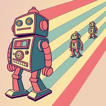 Microchips Shaped Like Robot Heads ,Futuristic Vector Design for Tech, AI, .. Stock Illustration