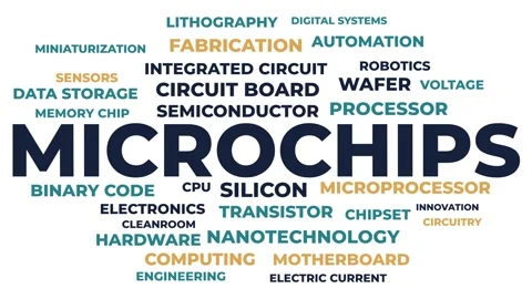 Microchips Technology Word Cloud Animation - Semiconductor Concepts Stock Footage 346650209