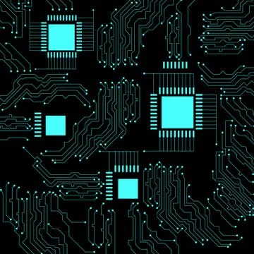 Microcircuit. Abstract techno background. Black background, emerald elements 스톡 일러스트