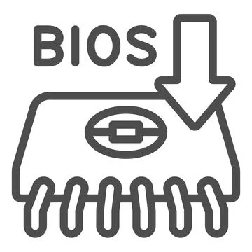 Microcircuit with BIOS chip line icon, pcrepair concept, BIOS chip vector sign Stockillustratie