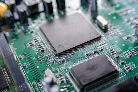 Microcircuit with chip close up Stock Photos