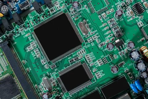 Microcircuit with chip close up Stock Photos