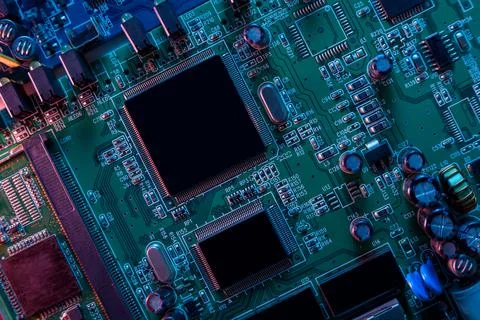 Microcircuit with chip close up Stock Photos