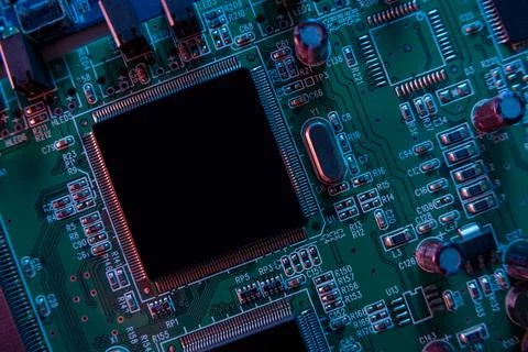 Microcircuit with chip close up Stock Photos