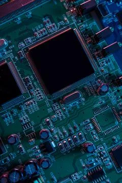 Microcircuit with chip close up Stock Photos