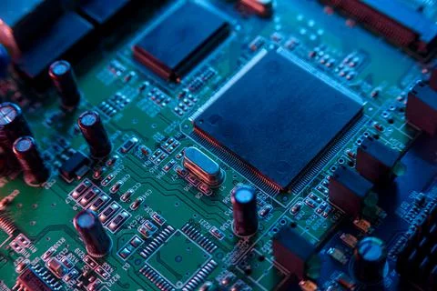 Microcircuit with chip close up Stock Photos
